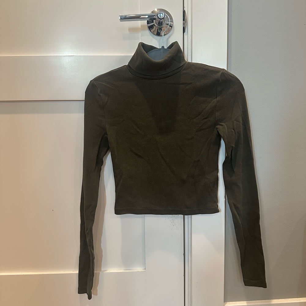 Aritzia TNA Homestretch rib highneck long sleeve top - dark olive